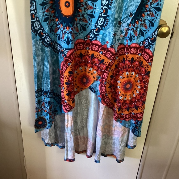 Ayifu Bright Color Mandala Hi~Lo Faux Wrap Knit Dress Size 3XL - Picture 2 of 4